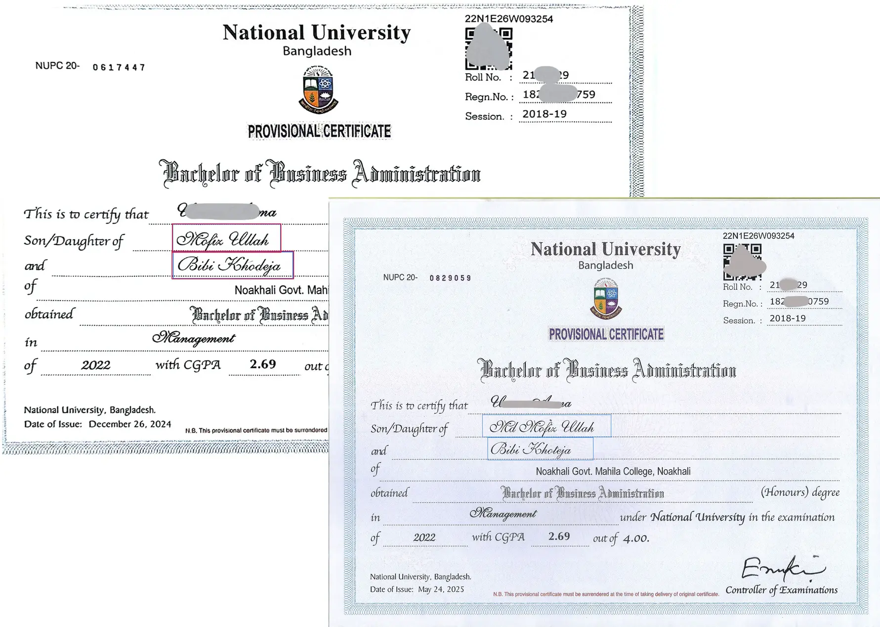 Corrections-Registration-Admit-Certificate-Marksheet Sample